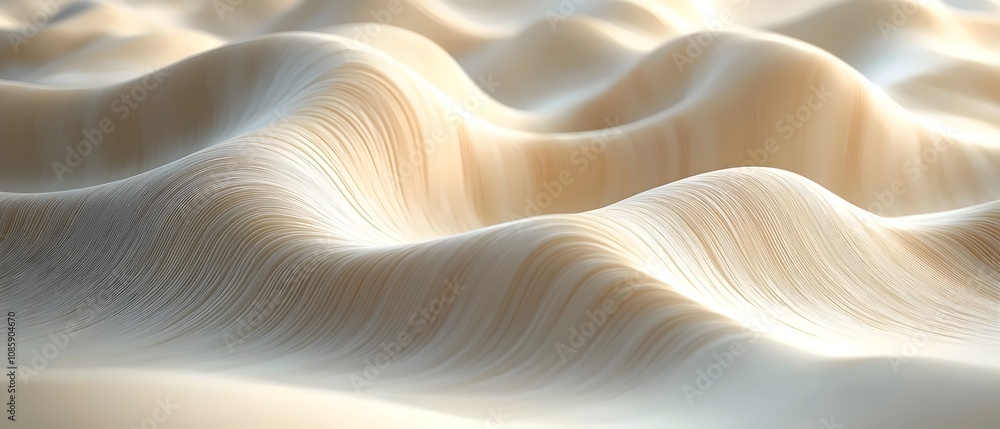 Poster a close-up view of soft, undulating waves resembling textured fabric, with subtle gradients of beige