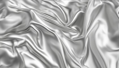 Fototapeta premium Luxurious 3d Silver Silk Fabric And Smooth Metal Foil With Chrome Liquid Wavy Texture. Shiny Gradient Effect In Motion. Rendered Cloth.