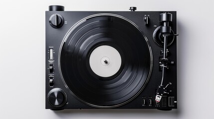 Fototapeta premium Black Vinyl Record Player on White Background