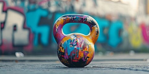 Naklejka premium Colorful Kettlebell on a Graffiti Background