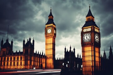 Obraz premium Big Ben in London and English flag - toned picture