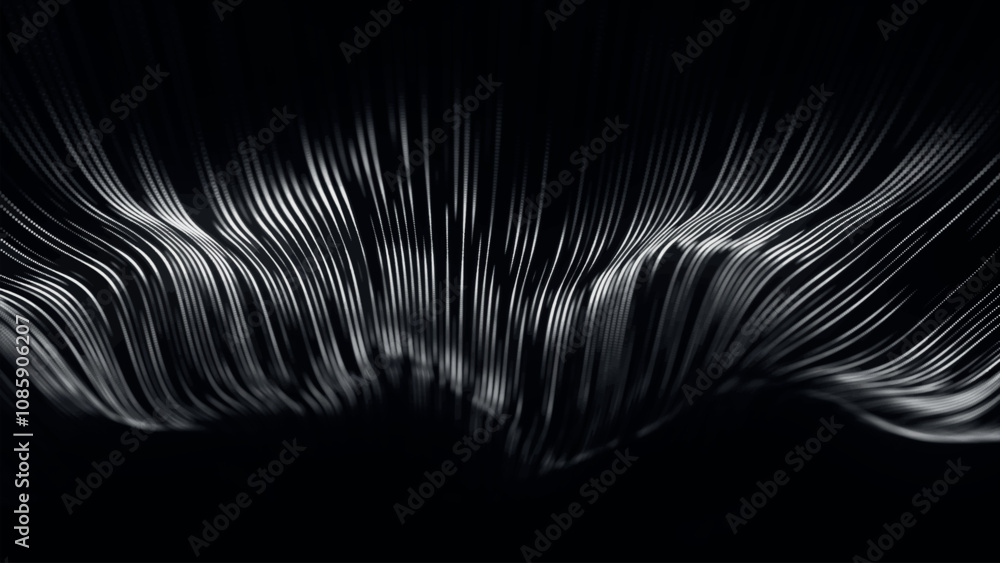 Poster futuristic point wave of particles. visualization of sound waves. technology or science banner. abst