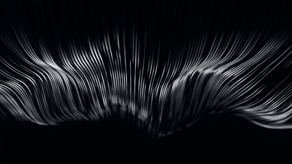 Naklejka premium Futuristic point wave of particles. Visualization of sound waves. Technology or science banner. Abstract black and white digital 3D wave. Vector illustration.
