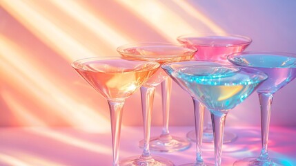 Colorful Cocktails, A Festive Display of Drinks Bathed in Vibrant and Colorful Lighting
