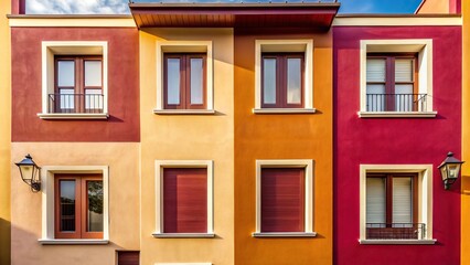 Obraz premium Colorful contemporary art facade in maroon and beige colors