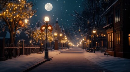 Snowy Christmas Night Street Scene