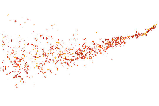 Spicy chili red pepper flakes flying, chopped, milled dry paprika pile isolated on white - Powered by Adobe