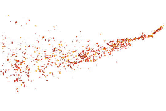 Spicy chili red pepper flakes flying, chopped, milled dry paprika pile isolated on white