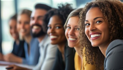 Obraz premium Diverse Team Presenting To Staff In Workplace: Multiracial Colleagues Delivering Presentation To Employees In Office Setting.