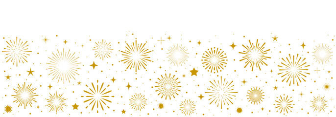 Fireworks celebration banner background, golden fireworks with stars and sparkles
