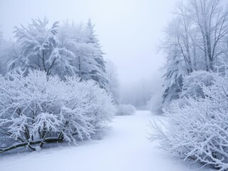 Obraz premium Winter landscape with snow-covered trees and a clear blue sky, frost, white, snow