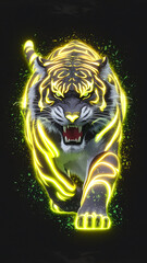 tiger art illustration design line art and 3d style colorful glowing