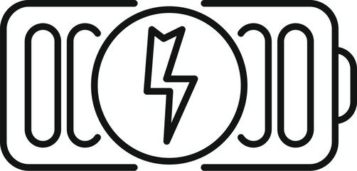Electric battery charging, showing energy power supply, in a simple black and white line art vector icon