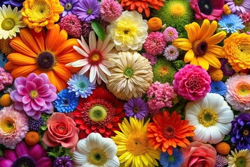 Colorful flower background with various blooming species