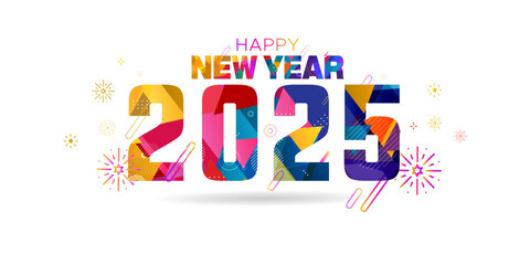 Happy New Year 2025- Modern abstract colorful vector logo design.