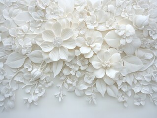 Elegant Floral Sculpture Closeup Monochromatic Blossoms on Cream, Serene Luxury Aesthetic
