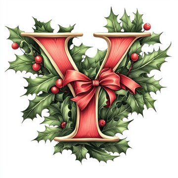 recommend clip art: Festive Christmas Letter Y with Holly and Bow