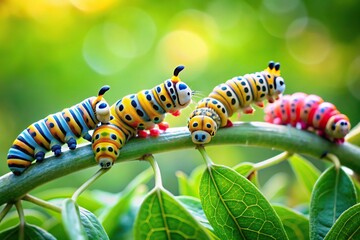 Fototapeta premium Colorful garden caterpillars in a minimalist and adorable style