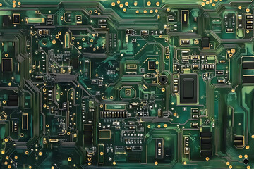 A circuit board shows its intricate pathways and components under bright light