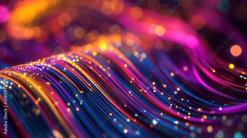 Poster abstract swirling lines of light with a bokeh effect