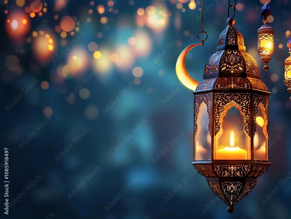 Poster ramadan kareem background with lanterns and dates. 3d rendering