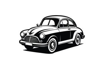 Vintage car silhouette free vector illustration, white isolated background