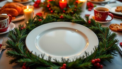 Festive Holiday Feast Plate with Turkey, Cocoa, and Gingerbread