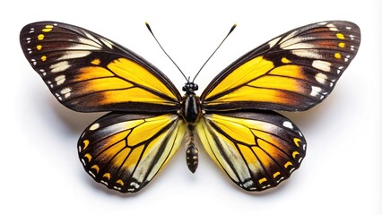 Colorful isolated butterfly with black and yellow wings on white background