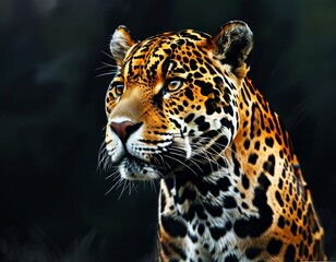 Obraz premium Powerful Amazon rainforest jaguar. AI helps track its population and protect this endangered species.