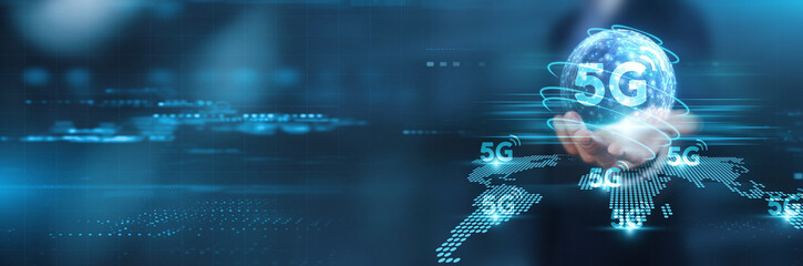 Hand holding with global network connection on 5G technology, advanced systems, futuristic devices, smart cities, high-speed data transfer, and seamless communication
