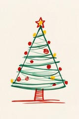 Vertical Christmas Card with Childlike Stylized Tree &ndash; Whimsical Holiday Artwork