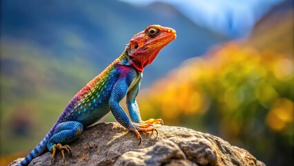 Obraz premium Colorful lizard perched on rock