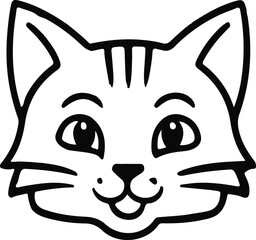 cat head line art vector on a white background, Kitty head outline line art sign,
