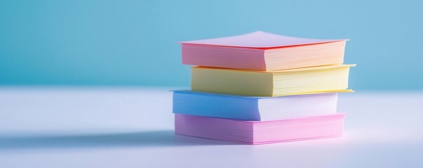 Fototapeta premium a stack of pastel-colored sticky notes, isolated on white background, clean edges, soft and organized