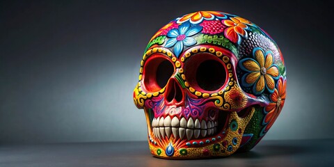 Colorful Mexican skull on grey background