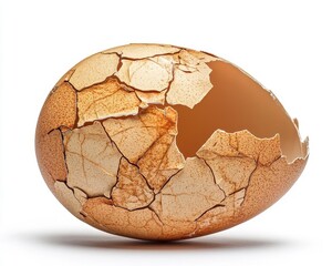 An eggshell fragment with jagged edges, isolated on a white background, showcasing its natural texture under soft lighting.