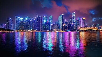 Fototapeta premium Nighttime Skyline of Singapore