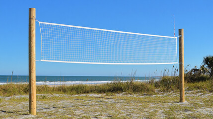 Fototapeta premium Beach Volleyball Net Ocean View Summer Fun Sandy Court Outdoor Recreation