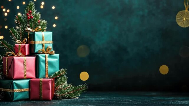 Creative christmas tree design with stacked presents and festive lights for holiday decor inspiration