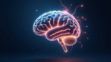 Fototapeta premium Glowing brain with electrical energy on dark background.