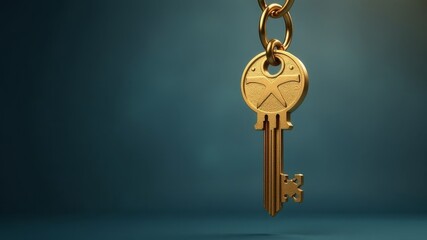 A golden key hangs on a chain on the street