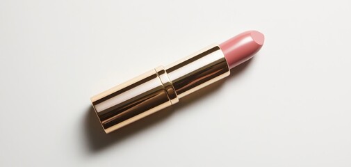 Sophisticated Gold Lipstick Beauty on Minimalist White Background - Elegant Makeup Product Photography for Ads and Promotion