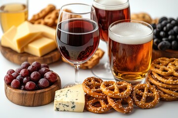 Snacking with drinks, pairings like wine with cheese or beer with pretzels,