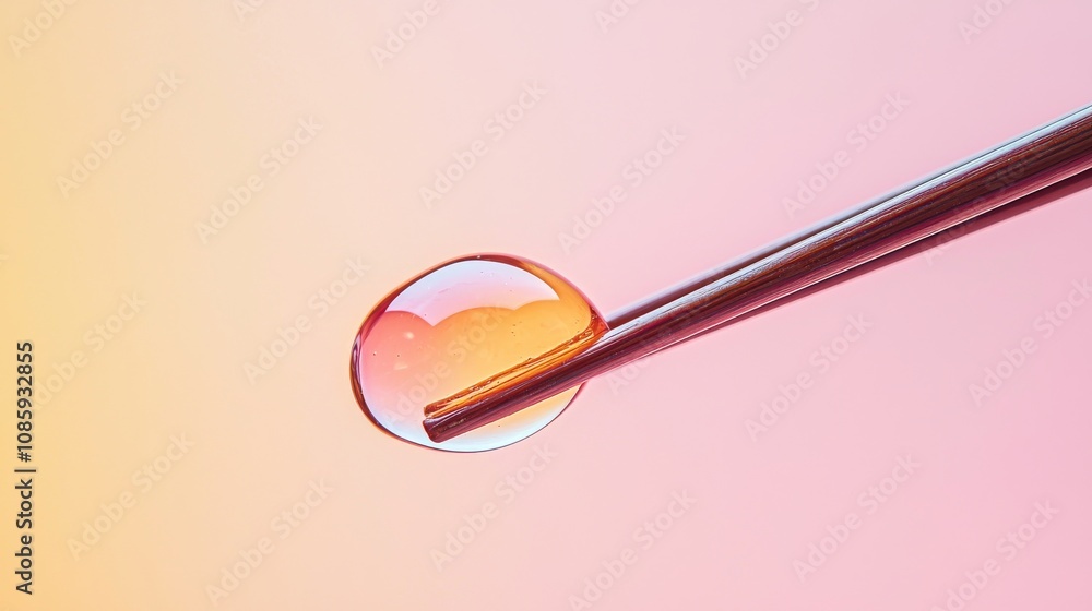 Poster a close-up of a droplet on a metallic tool against a soft gradient background, showcasing color tran