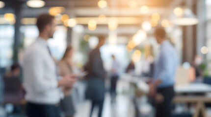 Business office with blurred people casual wear, with blurred bokeh background