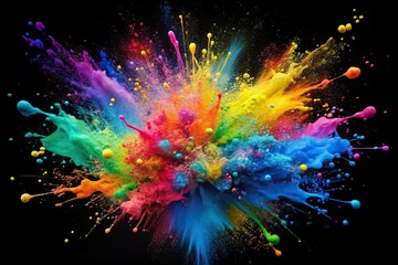 Colorful paint splatter silhouette on black background