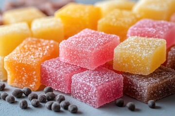 Street food snacking with vibrant colorful bites, capturing bustling atmosphere,