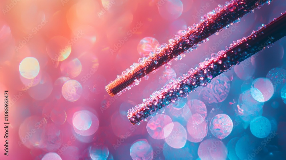 Aufkleber close-up of colorful bokeh with sparkling chopsticks, creating a dreamy and vibrant aesthetic.