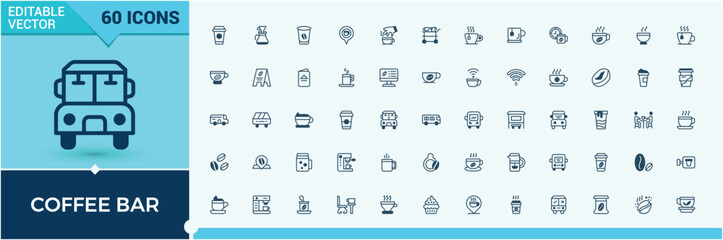 Coffee Bar line web icon set. Related to coffee, breakfast, jug, morning, bar, beverage, mocha, leaf. Flat UI icon design. Solid line editable vector illustration.