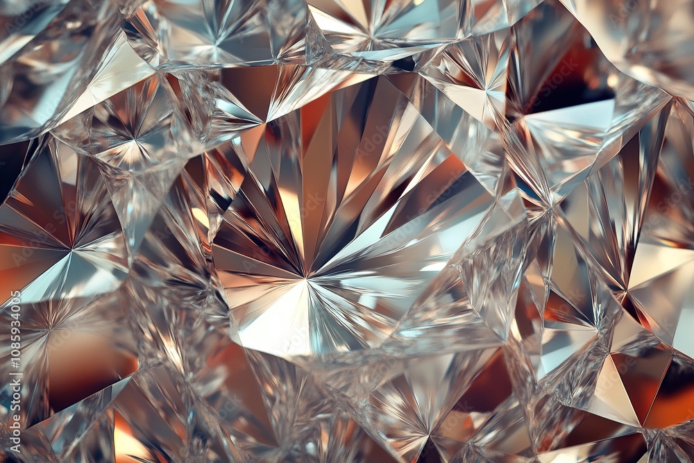 Poster shiny crystal texture with faceted geometric patterns.